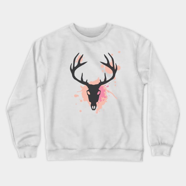 Funky Paint splatter Stag skull Crewneck Sweatshirt by NixieNoo